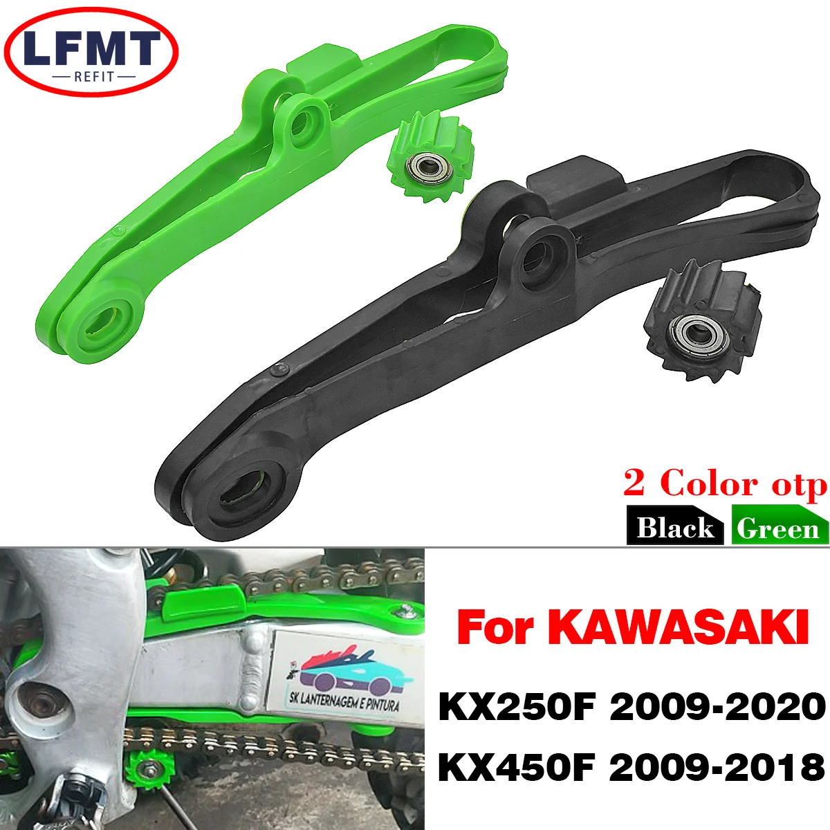 

For KAWASAKI KX250F KX450F KLX450 KX-250F KX-450F KLX-450 KX 250F 450F 2009-2020 Motorcycle Chain Slider Guide Swingarm Roller