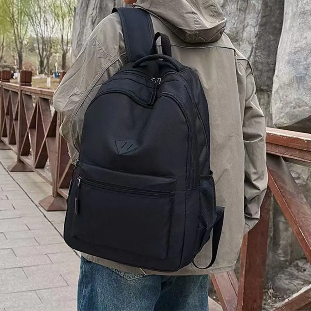 Solid Color Casual Backpack Simple Design Large Capacity School Backpack Multi-Compartment Water-Resistant Daily Backpack