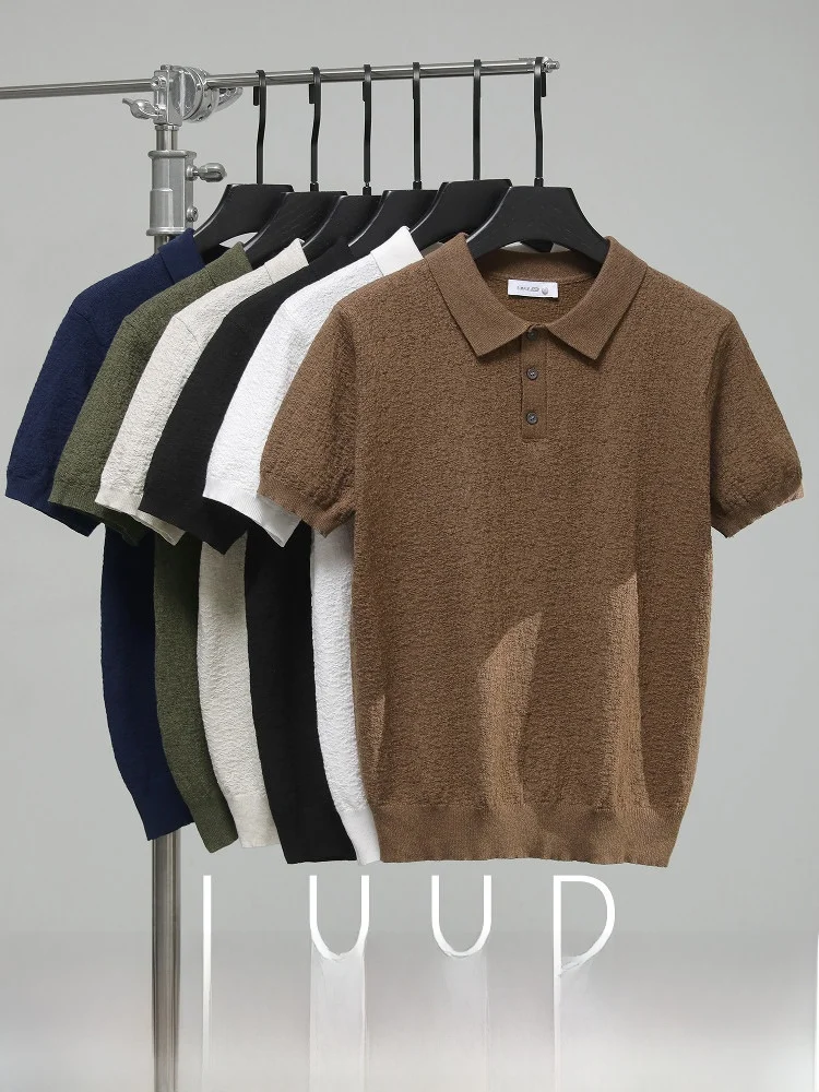 LUUD Knitted Slim Fit  Shirt Men's Lazy Style Casual Turn-down Collar T-shirt Breathable Summer Fashion Urban Korean ShorYY229