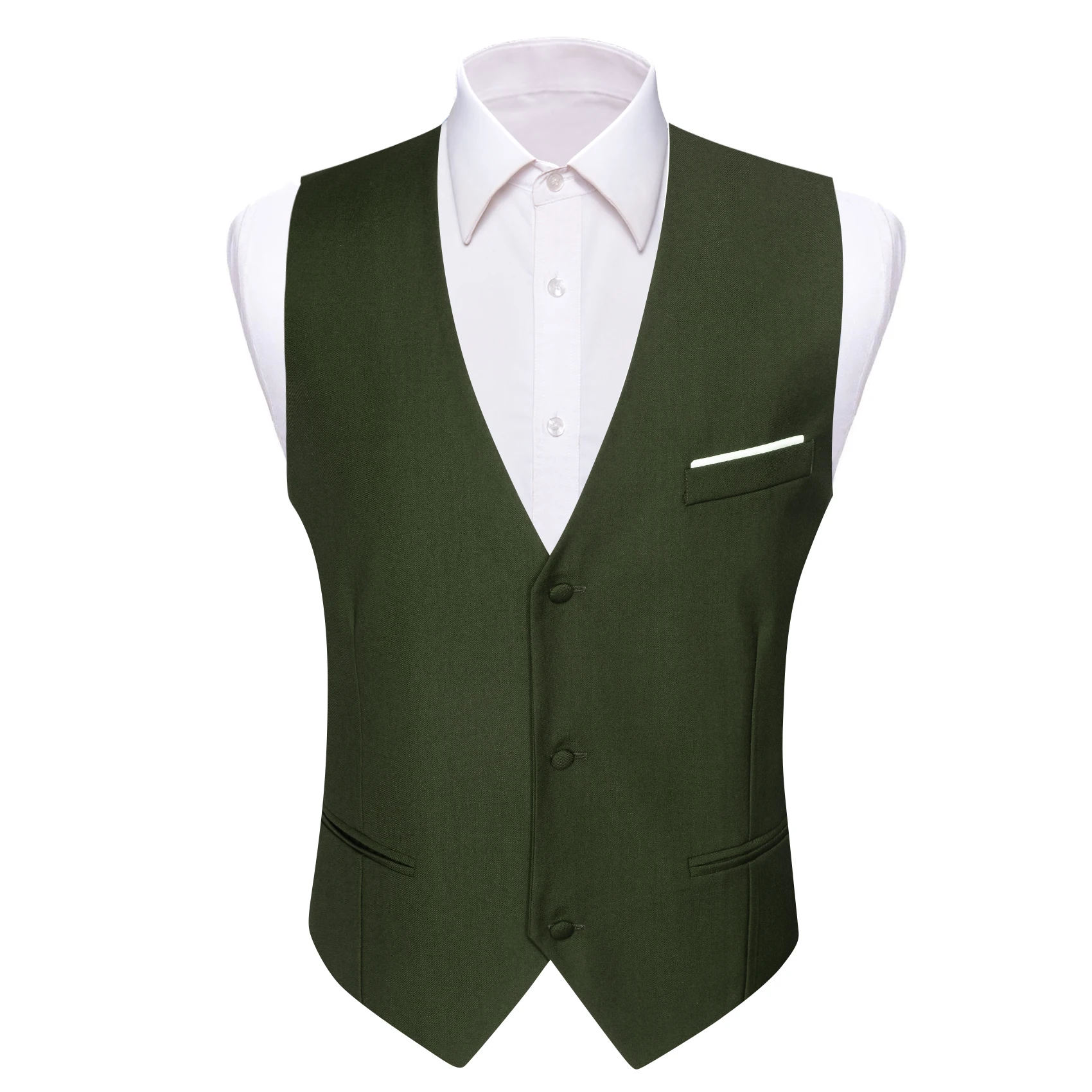 Olive Green Slim Fit Sleeveless Vest For Men Elegant V-Neck Waistcoat Necktie Sets Leisure Party Designer Business Barry.Wang