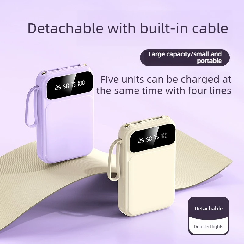 50000mAh Power Bank with Built‑in Cable for IPhone Xiaomi Mobile Phone High‑capacity Mini Power Bank
