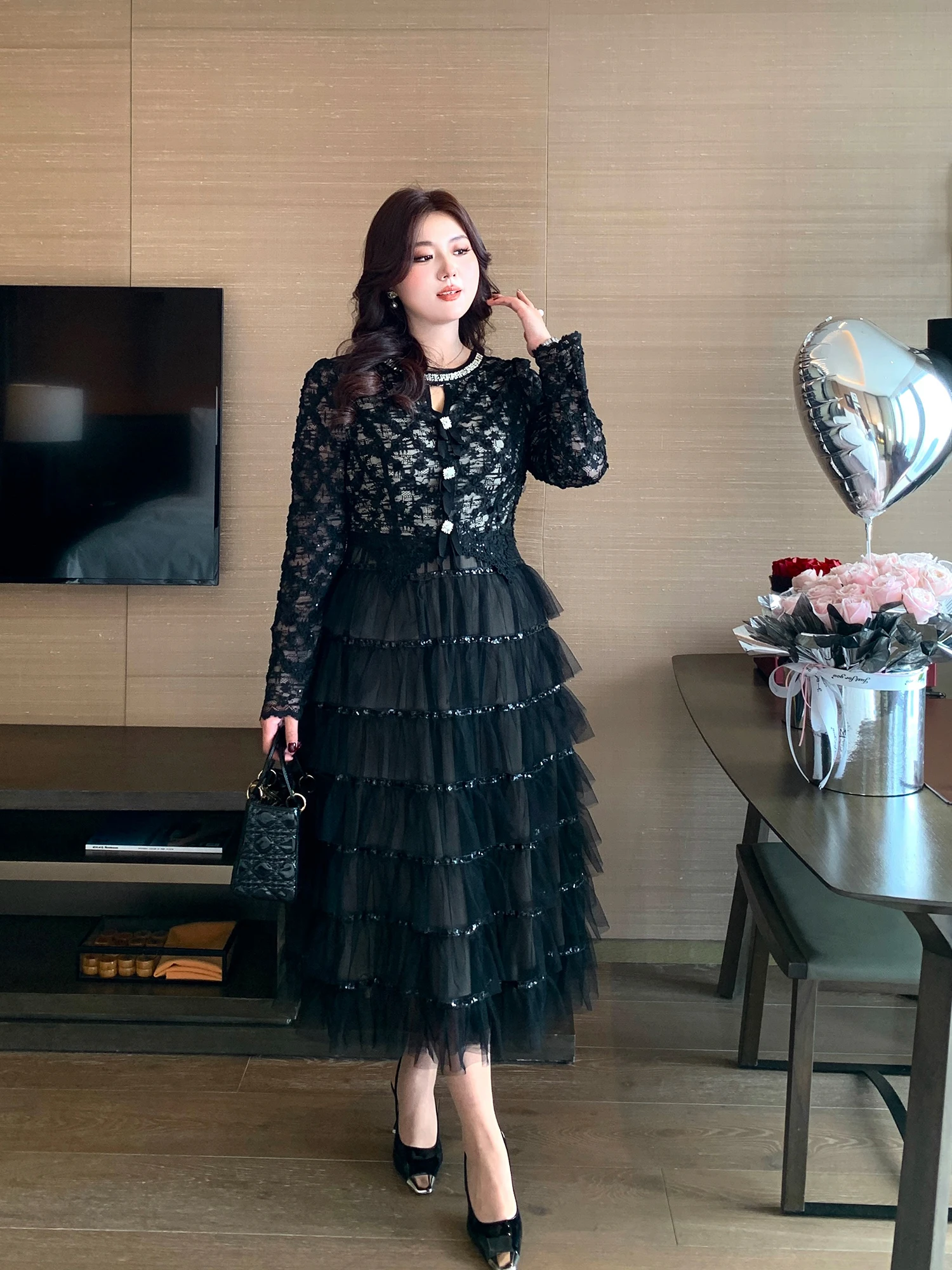 

Женская юбка GLEC больших размеров с кружевом, в стиле французского кроя, для торжественных случаев, модная, приталенная, с длинными рукавами, из полиэстера.