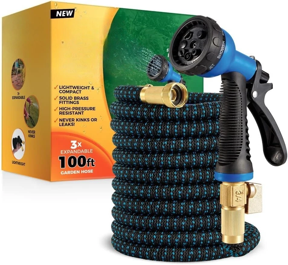 

Expandable Garden Hose with 8 Function Nozzle, 100FT - Lightweight Retractable Garden Hose, Water Hose - Factory Direct Sales