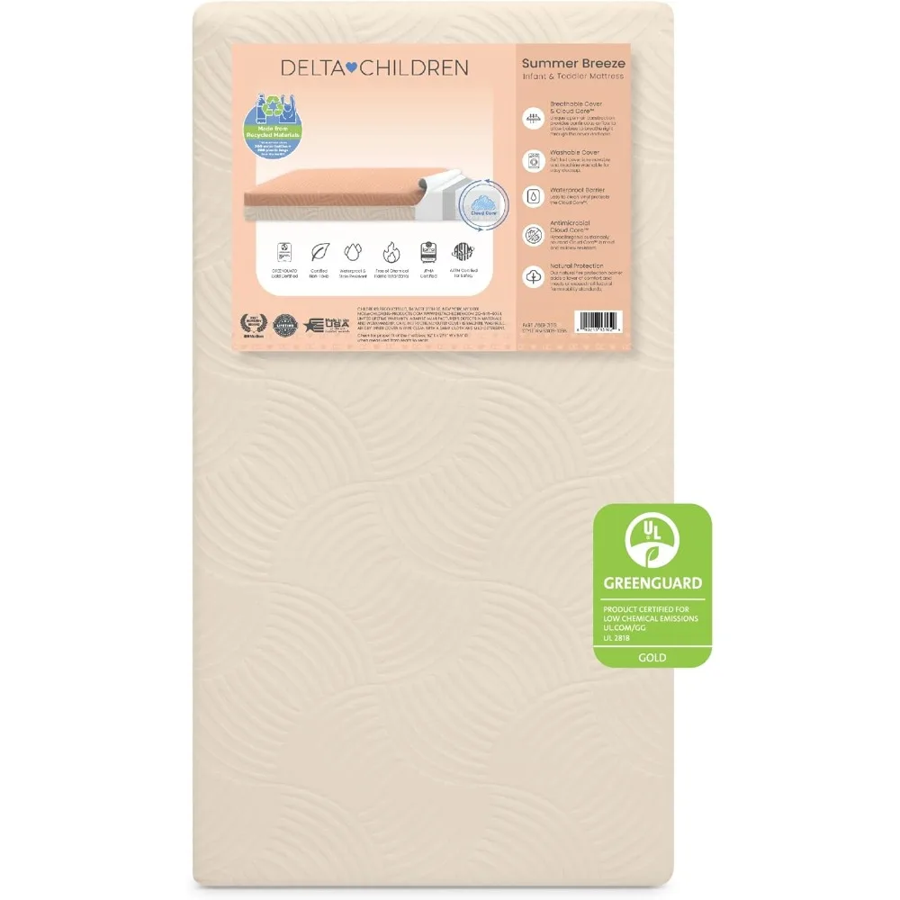 

Summer Breeze Mattress - Breathable Baby Crib & Toddler Mattress with Cloud Core - Machine Washable Cover - GREEN