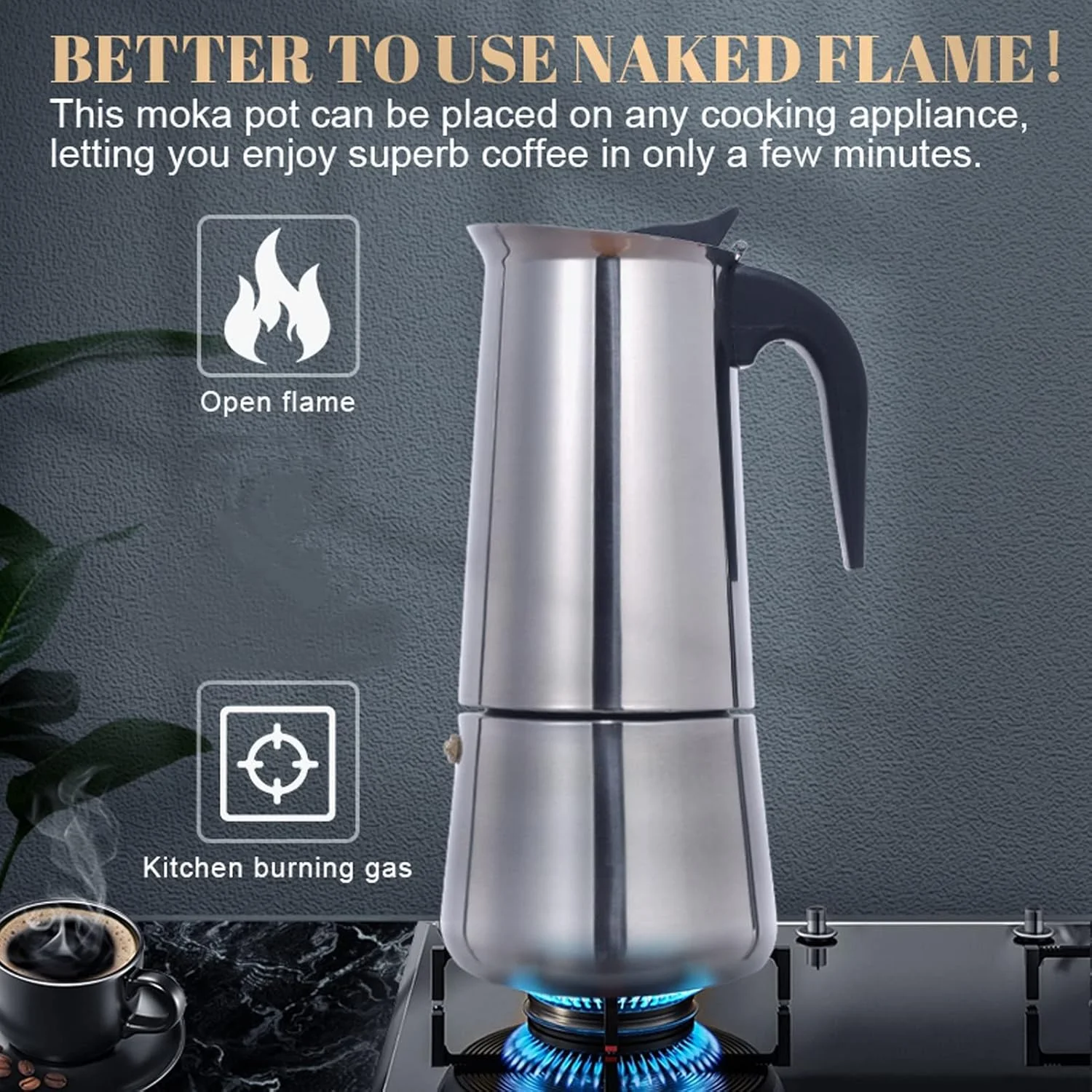 100ml Coffe Pot, Stainless Steel Coffee Percolators Coffee Maker Percolator Pot Brew Coffee On Fire, Grill or Stovetop, No Bad P