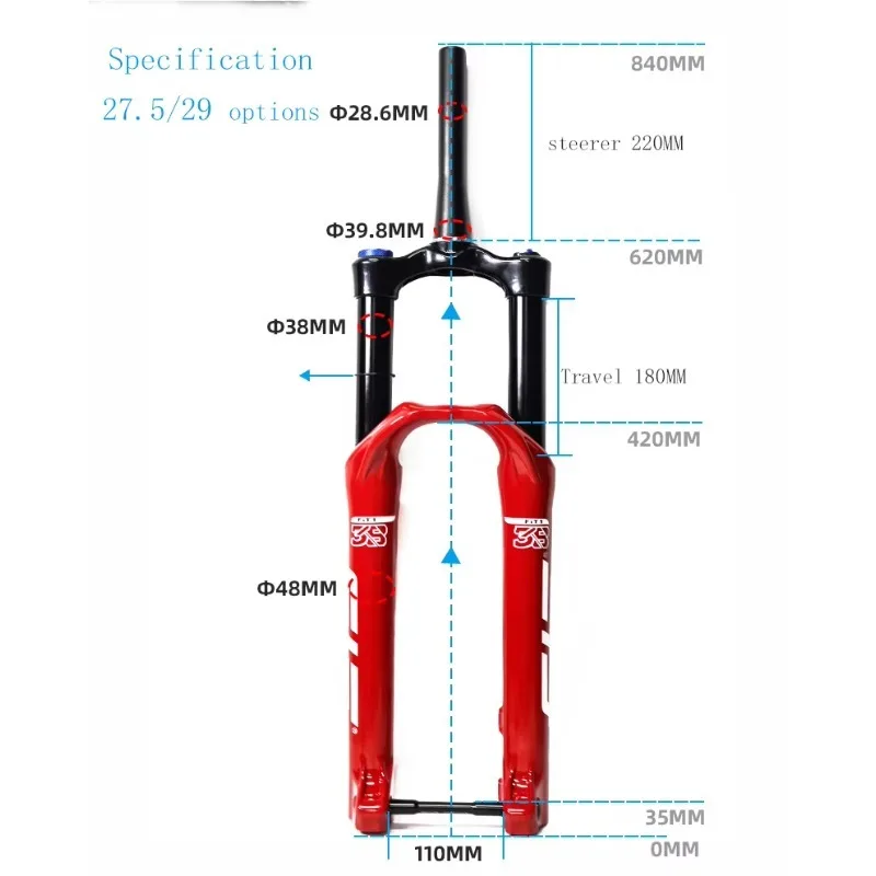 MTB Air Suspension Fork 27.5/29" 160/180mm Travel Boost 110mm Thru Axle Rebound Adjustable Bicycle Front Fork Accessories view 2