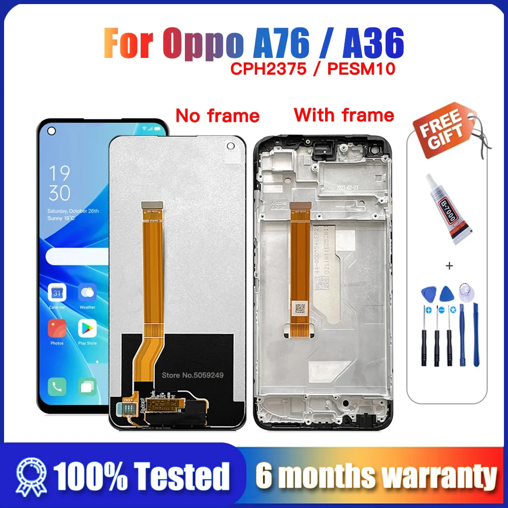 

6.56" Original For Oppo A76 CPH2375 LCD Display Screen Digitizer Assembly Replacement For A36 PESM10 LCD display screen Tested