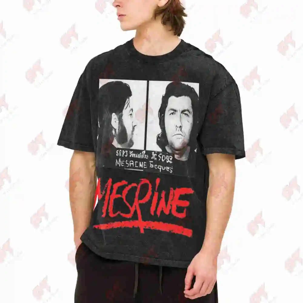 Jacques Mesrine Criminal Portrait French Vintage Washed Tee Pure Cotton T-Shirt