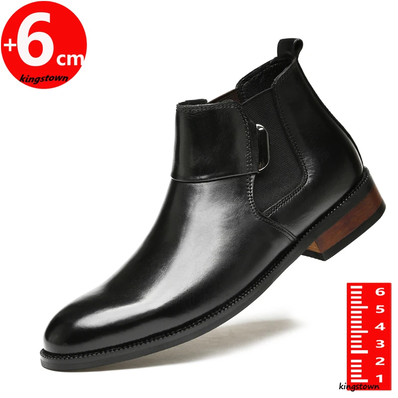 Chelsea Boots Ankle Men Warm Elevator Shoes High Height Increase Insole 6cm  Winter Business Outdoor Man Cow Leather