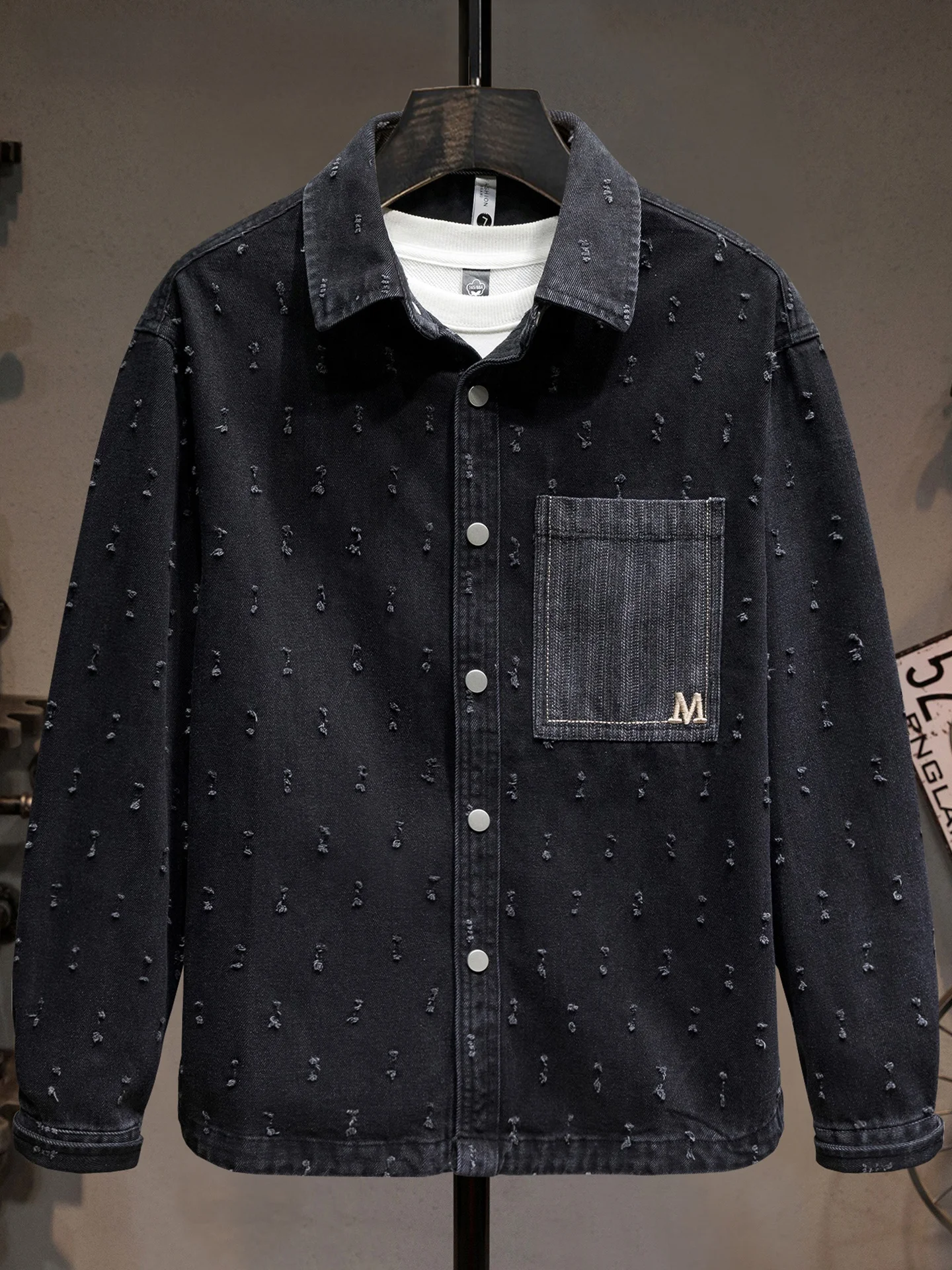 

Джинсовая рубашка премиум-класса с длинным рукавом для мужчин, в американском ретро-стиле, осенне-зимняя новинка, повседневная мода