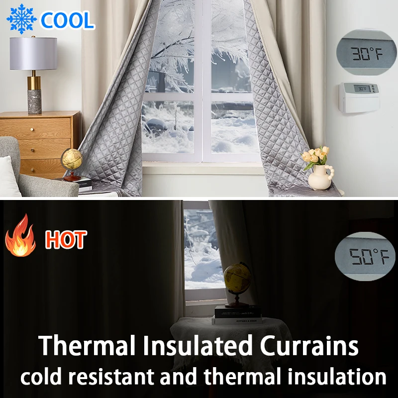 1pc Winter Thermal Quilted Curtains - Heavyweight Blackout, Cold & Draft Blocking for Energy Efficiency