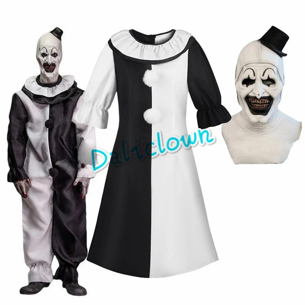 Art The Clown Cosplay Movie Terrifier 2 Art The Clown Costume Cosplay Tuta Maschera Costume di Halloween Maschera per Uomo Donna