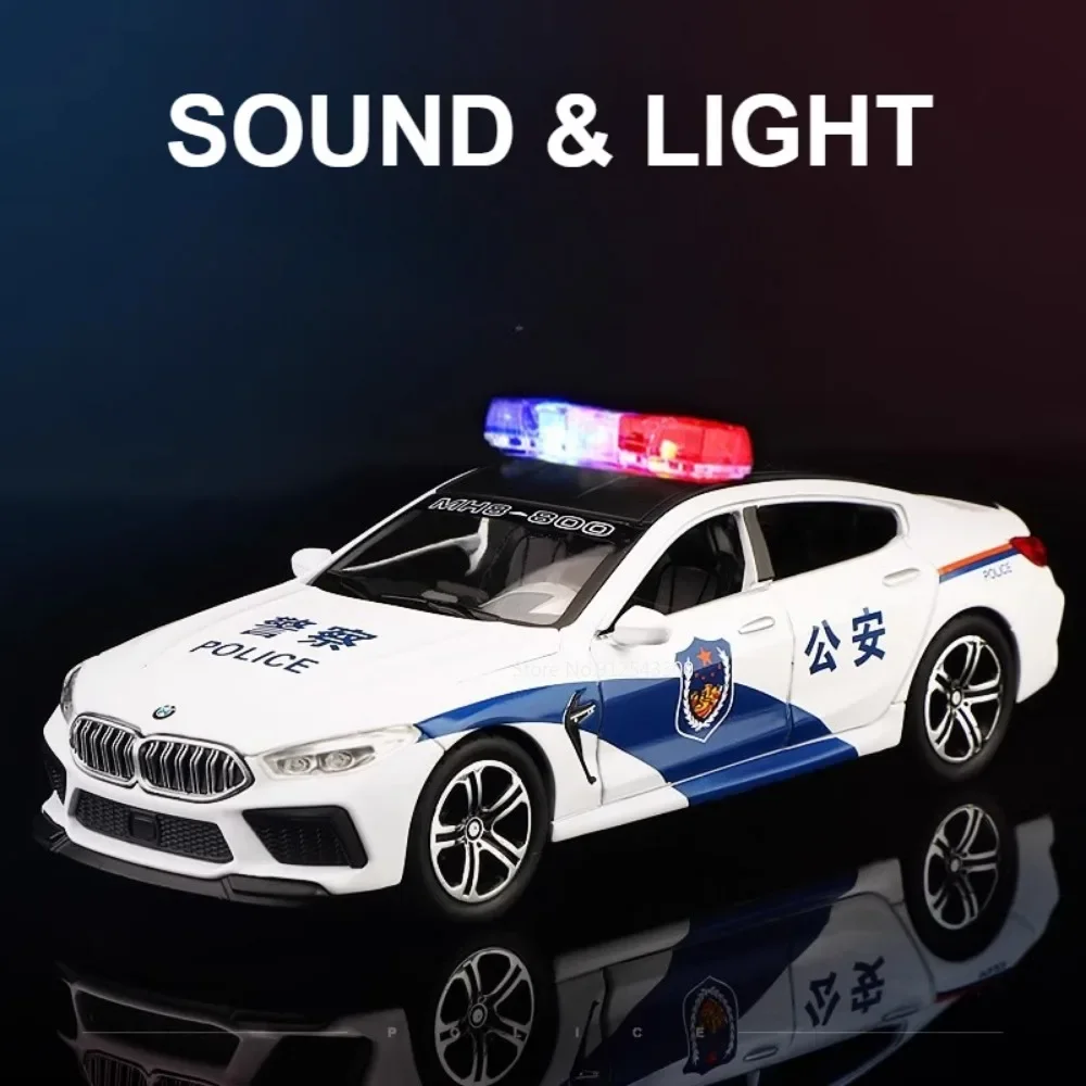 Modèle de voiture de Police M8 échelle 1:32, jouet en métal moulé sous pression, modèles de véhicules de Simulation 110 portes ouvertes, cadeaux de Collection pour garçons