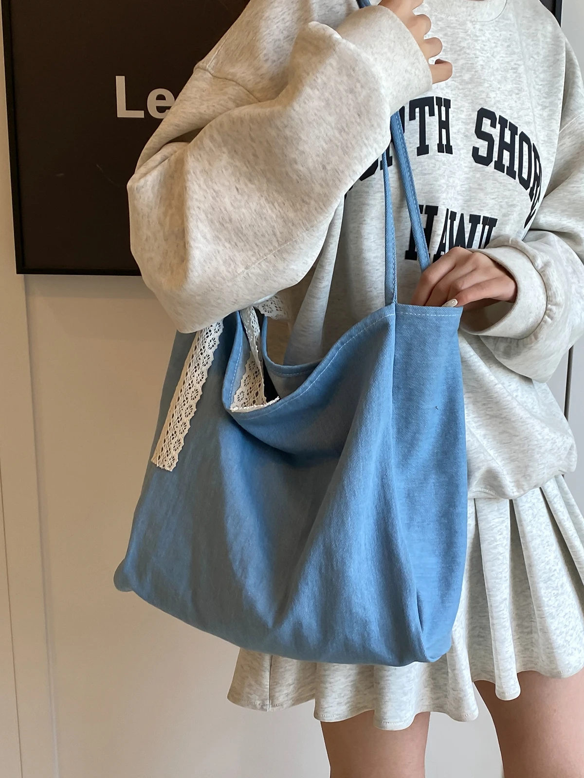 Casual large capacity denim bag women 2024 new work shoulder bag loose tote bag