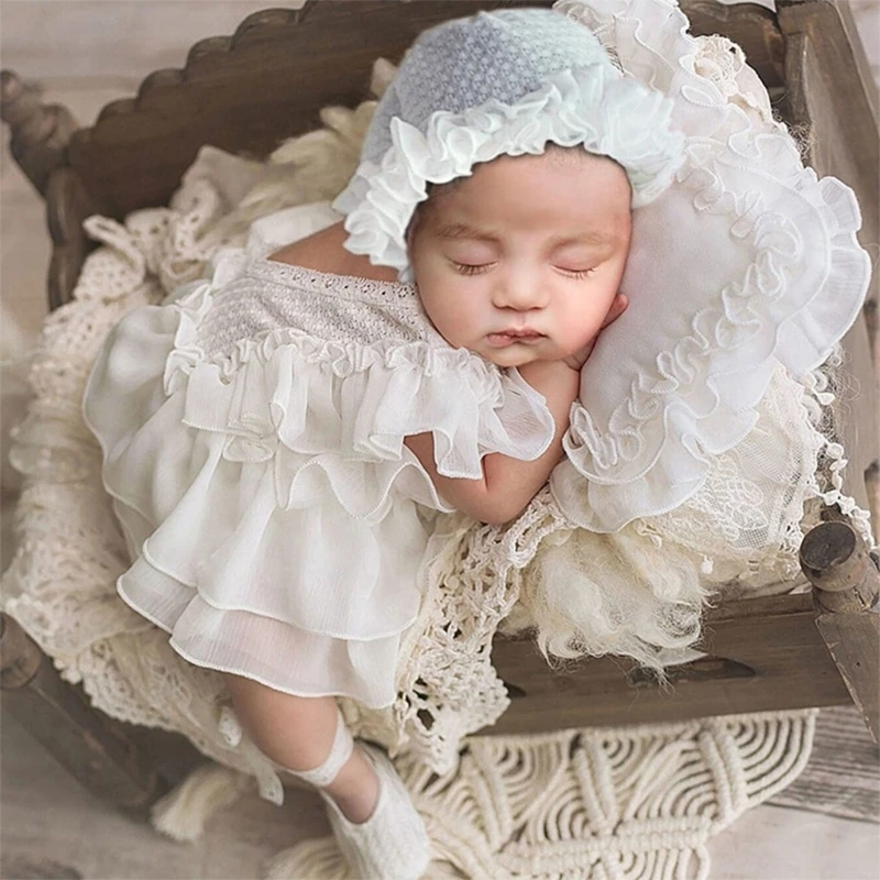 

1 Set Baby Girls Lace Dress for Newborn Newborn Photography Props Romper+Lace Hat+Pillow Costumes Studio Photo Shooting Outfits