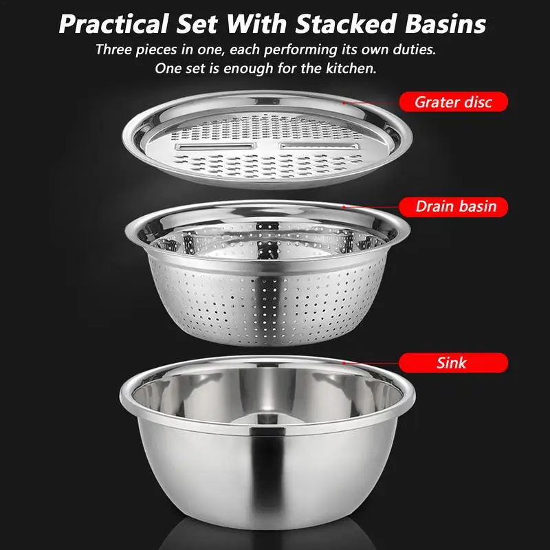 NEW 3Pcs/Set Multifunctional Kitchen Graters Cheese with Stainless Steel Drain Basin for Vegetables Fruits Salad Kitchen Items