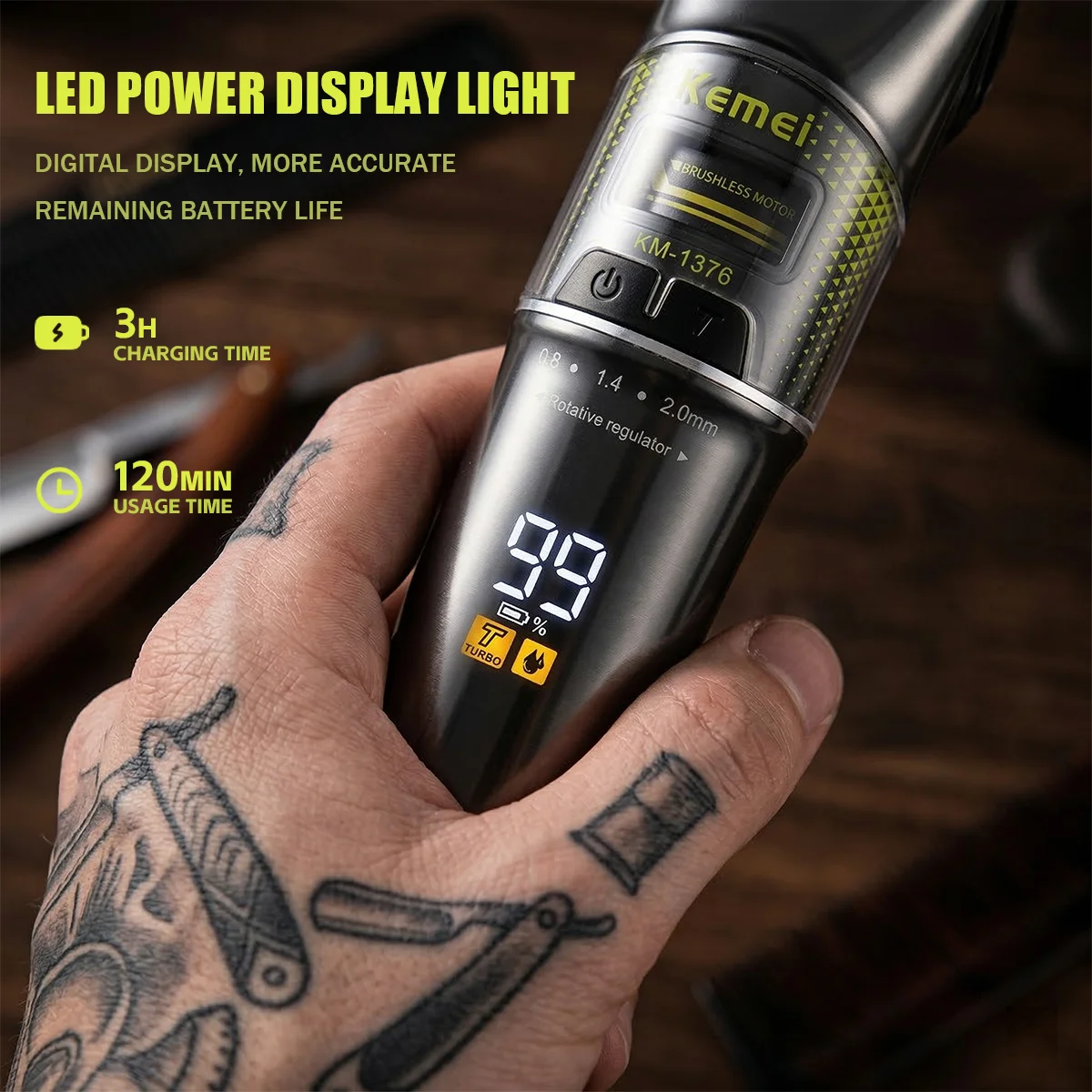 Kemei Professional Hair Trimmers DLC Blade Rechargeable Hair Cut