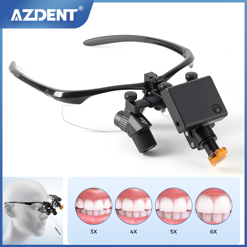 AZDENT مختبر الأسنان الطبية Ergo Loupes 3.0X-6.0X + 5W LED الجراحية رئيس ضوء الأنف والأذن والحنجرة الأسنان Loupes أداة طب الأسنان