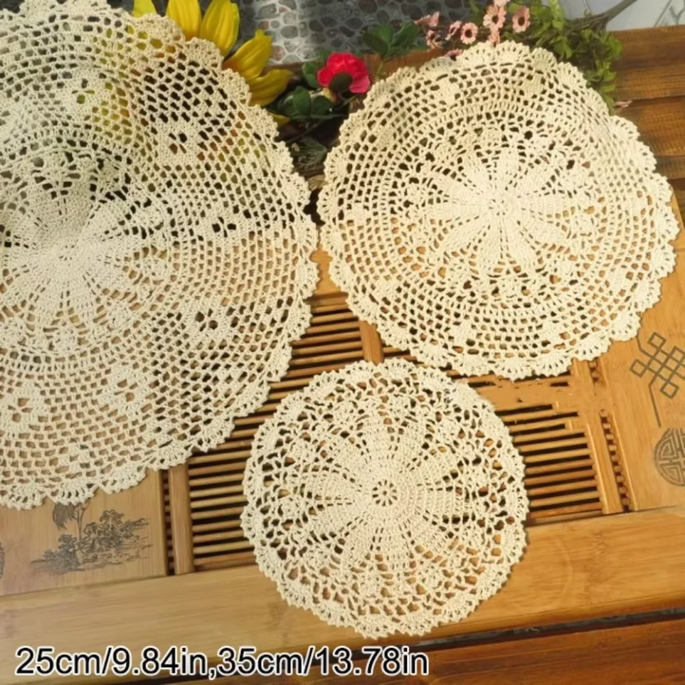 New Vintage Crocheted Doilies Shabby Chic Round Crochet Placemet Handmade Tablecloth Wedding Event Decor Dust-proof Cover Cloth