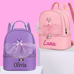 Saco de balé bordado personalizado para meninas, mochila dança bailarina, compartimento separado sapato, saco criança