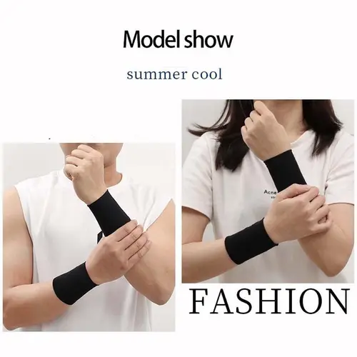 Imagen 2 del producto Funda de muñeca elástica de Color sólido personalizada para hombre y mujer, protector solar para exteriores, Mangas de seda de hielo, pulsera deportiva, ciclismo, Mangas de brazo