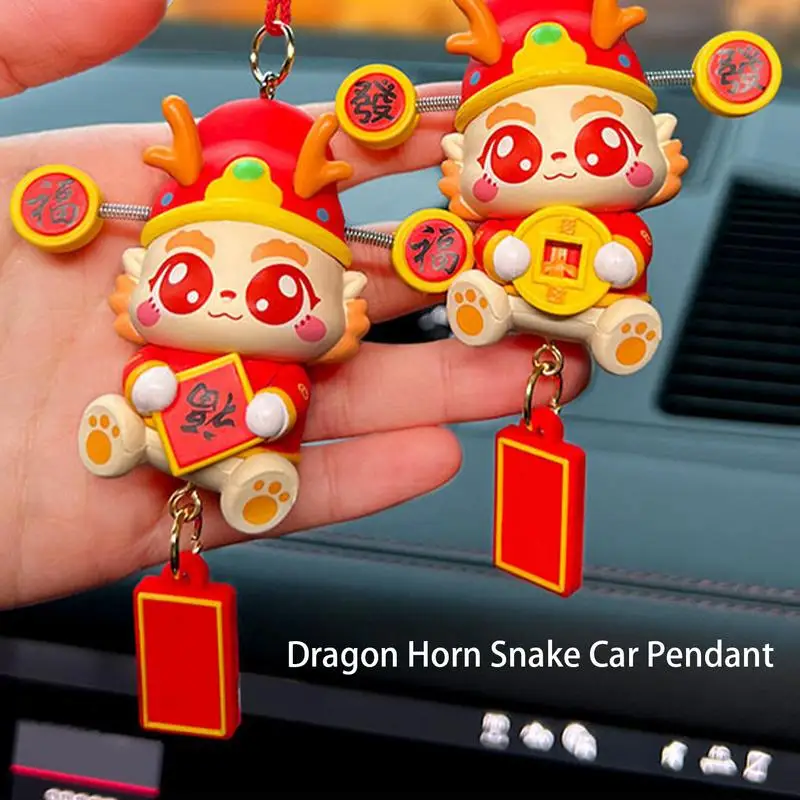 Chinese New Year Snake Ornament Snake Pendant With Dragon Horns Car Interior Decoration Spring Festival Lucky Charm For Home Car