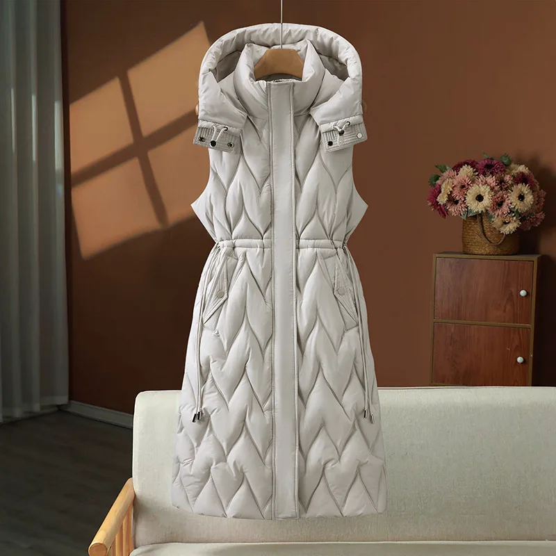 Women Long Puffer Vest Casual Sleeveless Puffy Padded Jacket Hooded Women Quilted Button Down Zip Up Sleeveless Vests Outerwear
