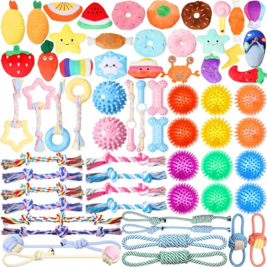

60 Pcs Valentine Squeaky Dog Toys Bulk Stuffed Plush Chew Toys Puppy Teething Rope Cute Spiky Chew Ball for Valentine Small Dog