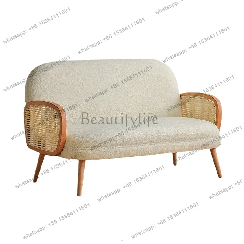 

Nordic rattan chair sofa modern simple solid wood Chinese double light luxury fabric sofa