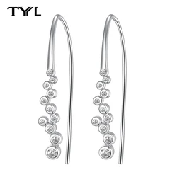 TYYL Moissanite Long Wire Earrings Women Hypoallergenic 925 Silver Bezel Created Diamond Stackable Bubble Hook Earring Jewelry