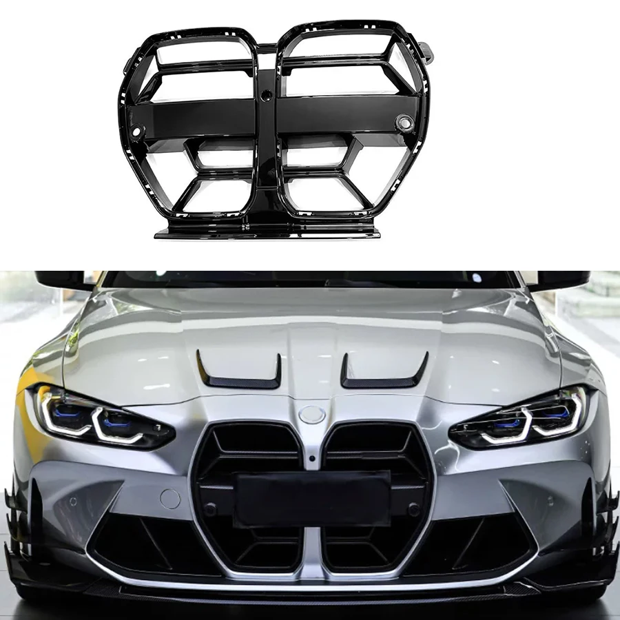 For BMW M3 G80 M4 G82 G83 Bright Black Racing Grills Front Bumper Air Vent Cover Trim Foglamp Mesh glossy black Grill Frame