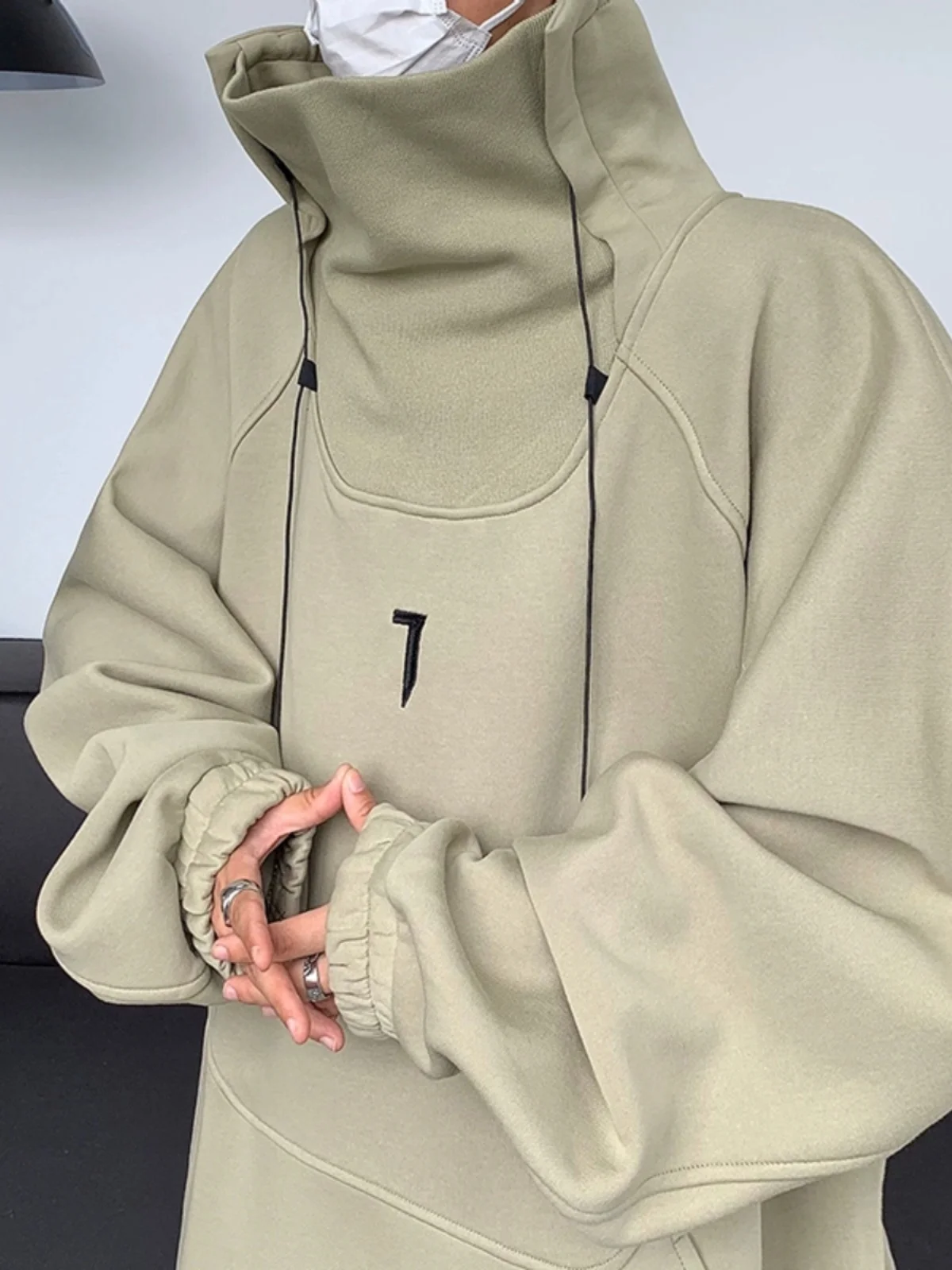 

Серо-зеленая мужская флисовая куртка с высоким воротником Cleanfit, верхняя одежда, американская функциональная рабочая куртка, модная повседневная куртка свободного кроя