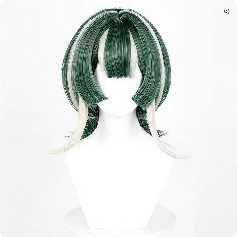 Anime GACHI AKUTA Guita Hebby Fantasia Cosplay Wig Green White Mixed Short Hair Heat Resistant Synthetic Wigs Halloween Prop 2