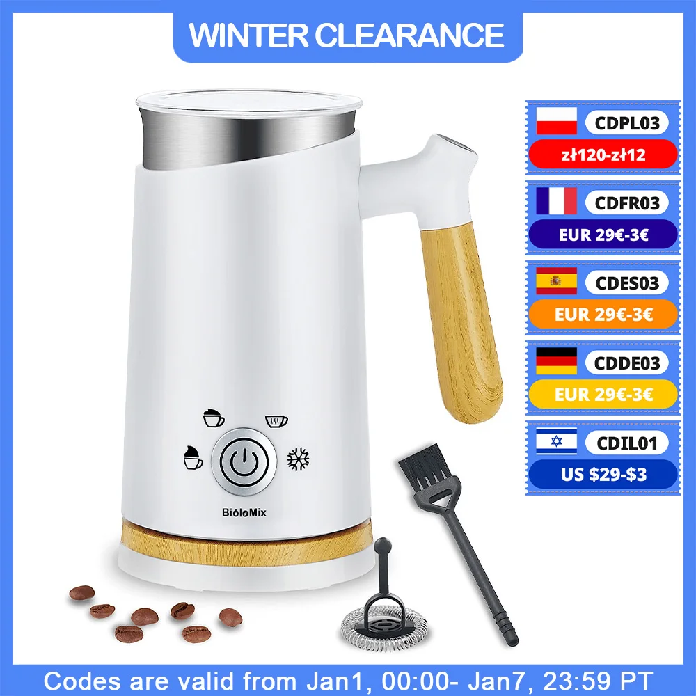 BioloMix NEW Automatic Hot and Cold Milk Frother Warmer for Latte, Foam Maker for Coffee, Hot Chocolates, Cappuccino