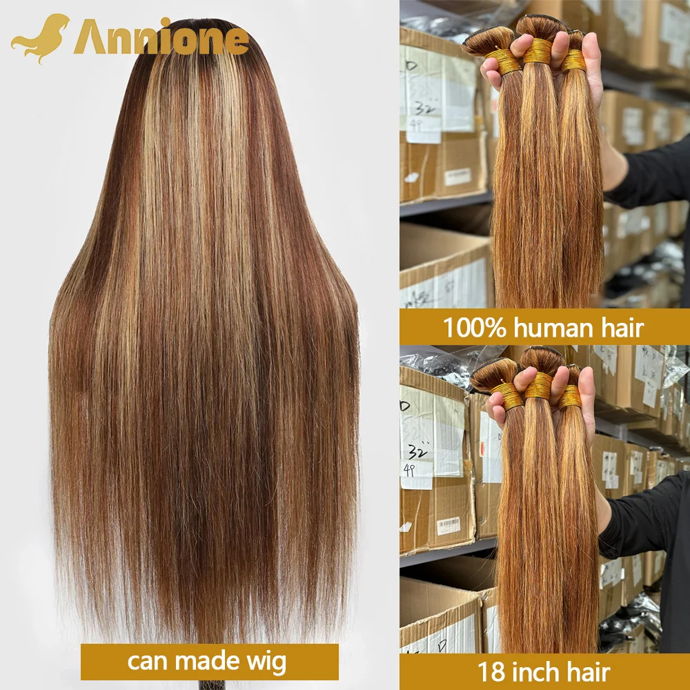 Extensiones de cabello humano brasileño para mujer, mechones rectos resaltados, color ombré, rubio miel, 12A, P4/27