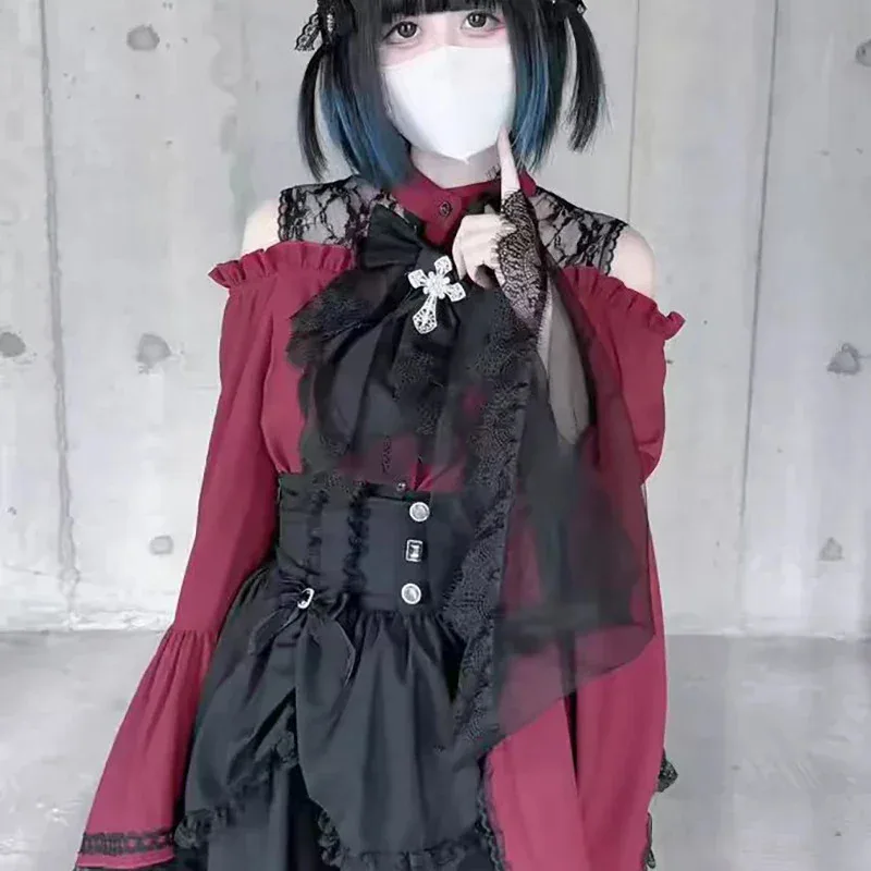 Kawaii النساء القمصان Jirai Kei لوليتا Y2K لطيف النمط الياباني بلوزة أنيقة طويلة الأكمام الحلو القمم قميص الجمالية غير رسمية 2025