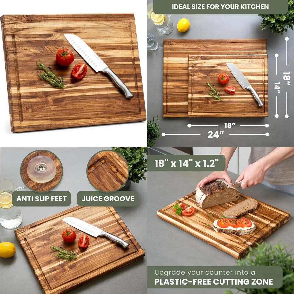 

Large Solid Teak Wood Cutting Board, 18x14 Inches, Thick 1.2 Inches, Ideal for Chopping and Butchering, Durable Wooden Kitchen T