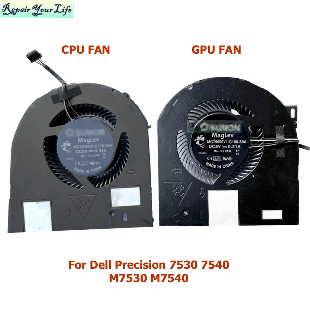 

New CPU GPU Laptop Cooling Fans for DELL Precision 7530 7540 Notebook PC Cooler Radiator MG75090V1-C170-S9A MG75090V1-C160-S9A