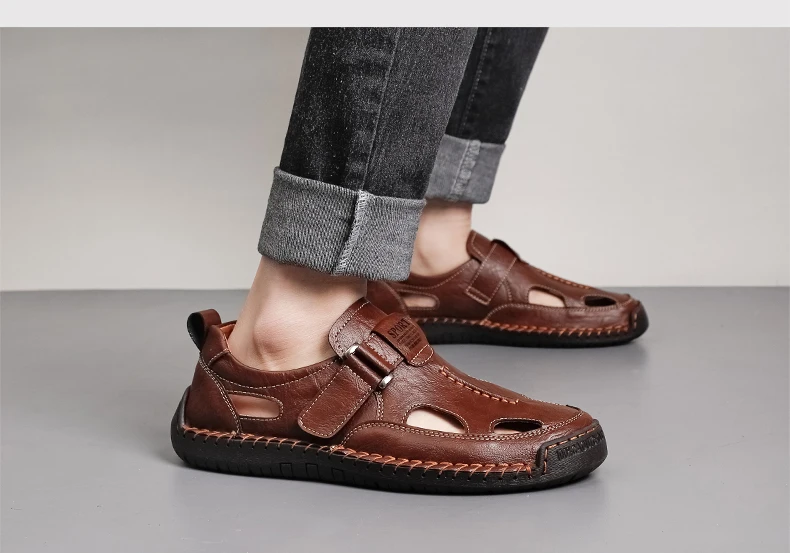Bestseller Sommer Herren-Sandalen Outdoor Herren-Strandsandalen Handgefertigte Leder-Römersandalen Modische Herren-Wasser-Trekking-Sandalen – Detail 8