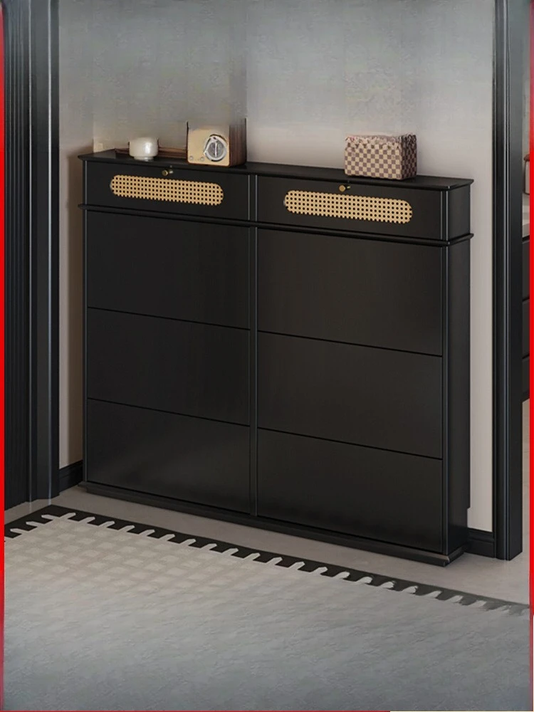 

Medieval rattan ultra-thin shoe cabinet, narrow tipping bucket entry cabinet at the door of the household, 18cm extremely narrow