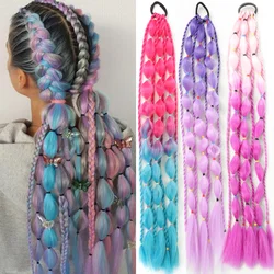 LUPU Synthetic Bubble Ponytail Colored Hair Extensions for Kids Women Festival Rave Ombre Crazy Hair Day Accessories Girls