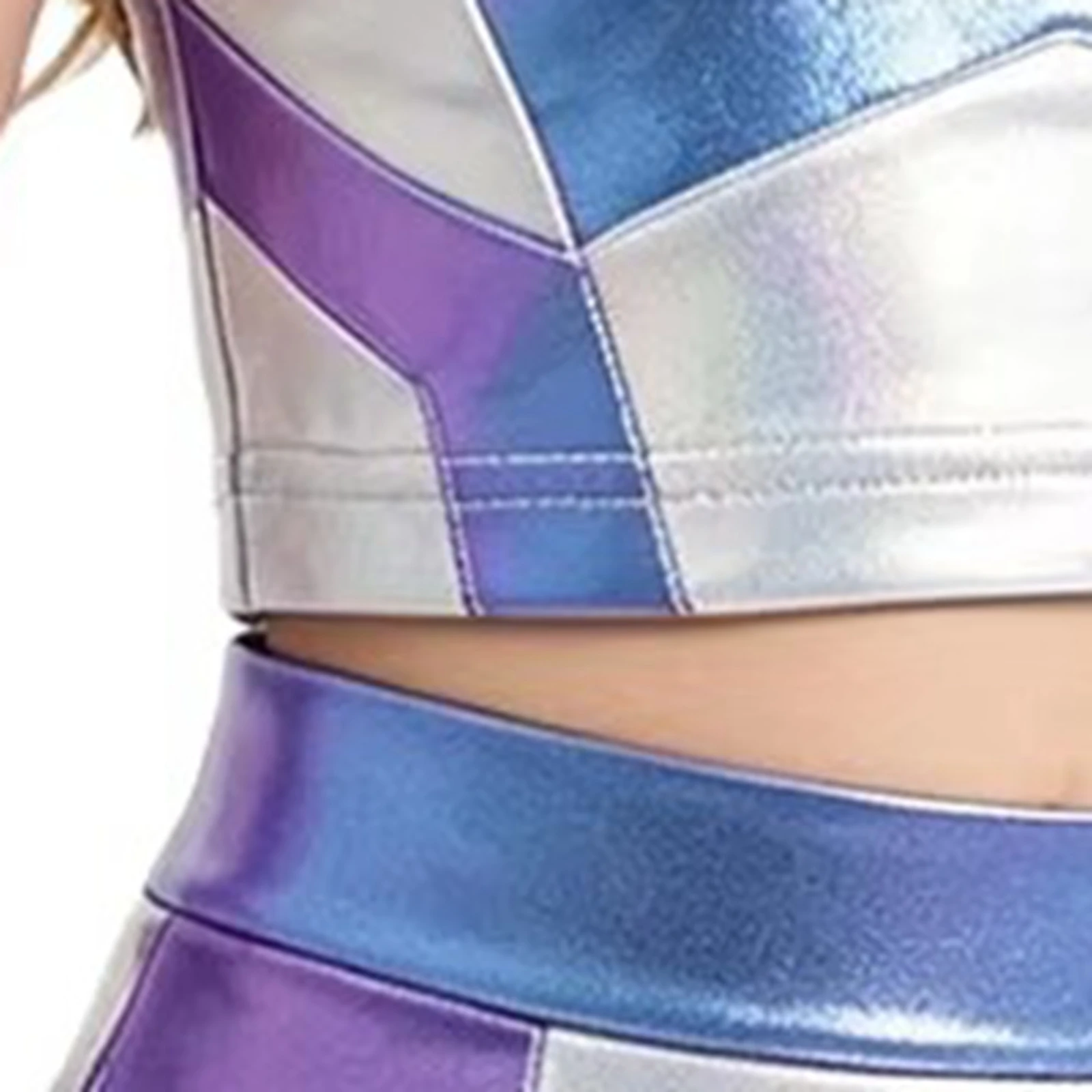 Disfraz de Astronauta para Niñas, Top Corto Metálico con Bloques de Color, Falda Corta y Mangas Extraíbles, Diadema, Traje para Juego de Roles