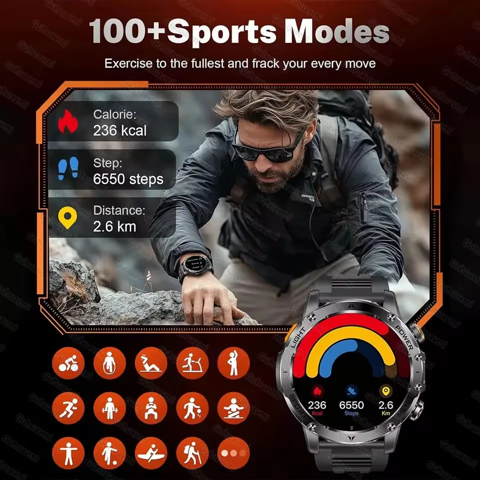 Jam Tangan Pintar Olahraga Layar AMOLED HD 1.7 inci Baterai Baru 1000mAh untuk Pria, Kebugaran, Senter LED, Tahan Air 5ATM, GPS, Jam Tangan Pintar 2025