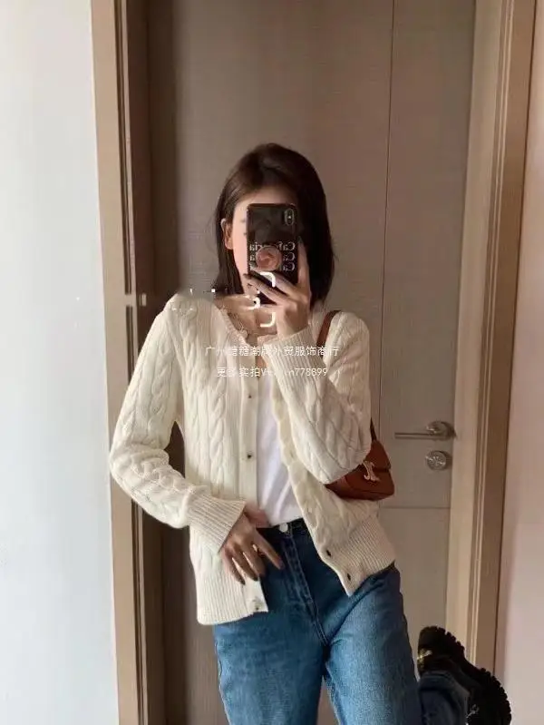 Autumn Winter Korean Fashion Causal Hooded Knitted Cardigan Commute Loose Fur Collar Solid Coat Women Sweater 2024 New N519