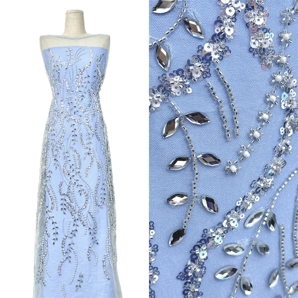 

5 yards African Lace Fabric 2026 High Quality French Beaded Luxury Tulle Nigerian Sequins Net Lace for Wedding Dress