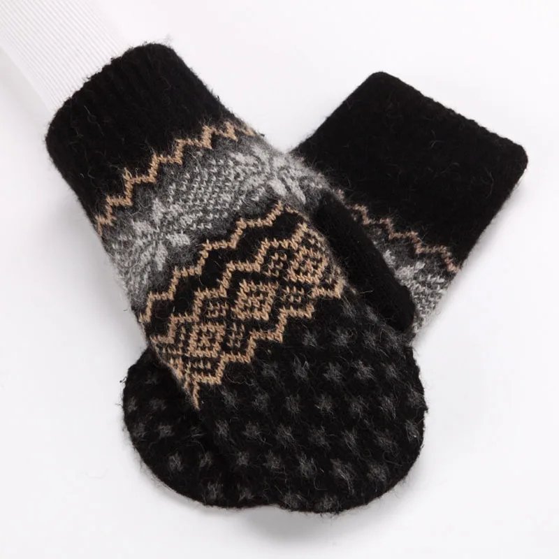 Christmas Cute Jacquard Weave Double Layer Plus Velvet Thicken Wool Knitted Gloves Men Women Winter Outdoor Cycling Warm Mittens