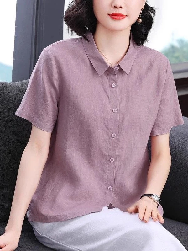 ฤดูร้อน 2025 ผู้หญิงหลวม Fit ผ้าฝ้ายผ้าลินิน ort Sve irt ลําลองเสื้อยืด Sle อเนกประสงค์ Slimming Effect