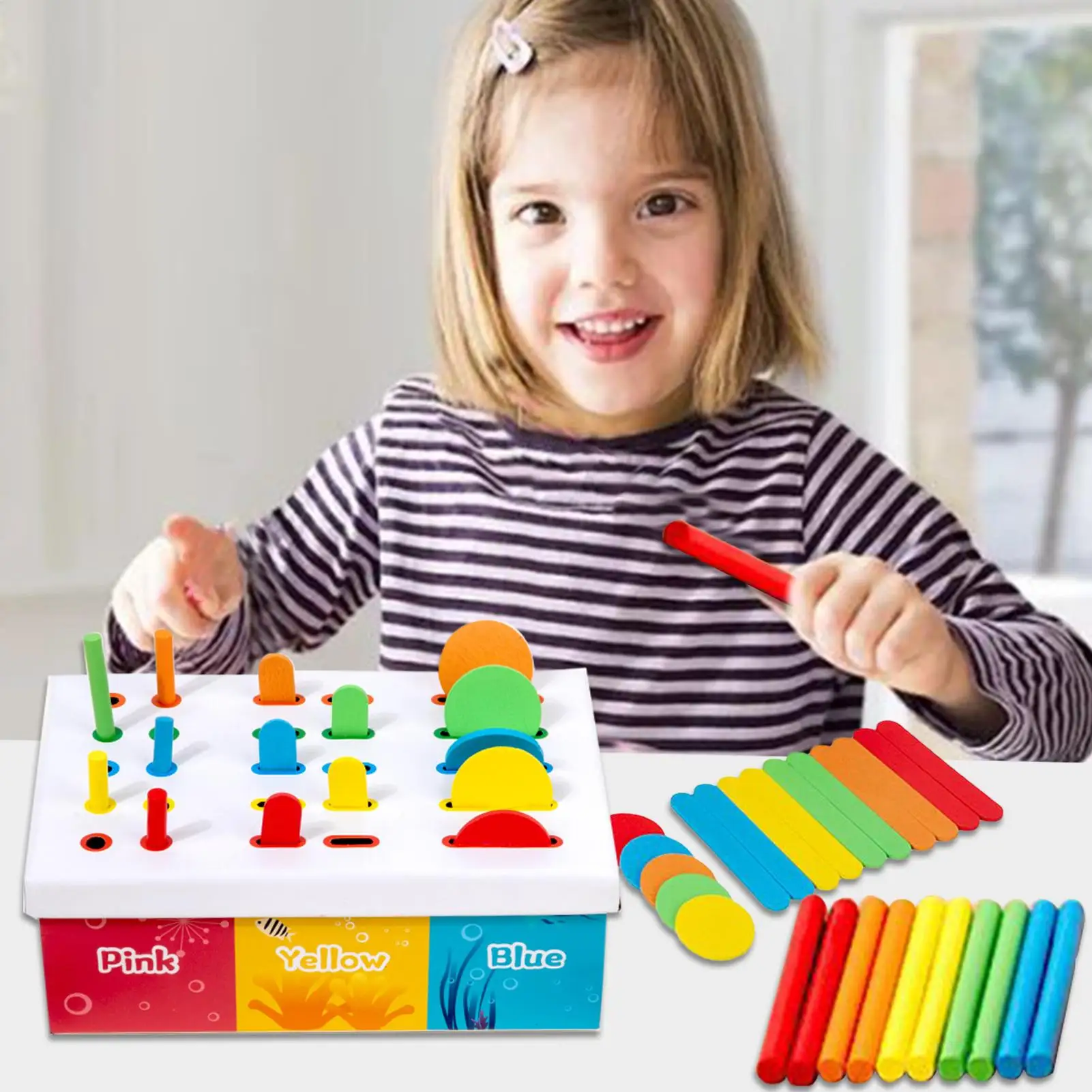 Caixa de classificação de forma de cor de madeira brinquedo de classificação de forma de cor magnética atividade de classificação de jogo de pesca para crianças pré-escolares