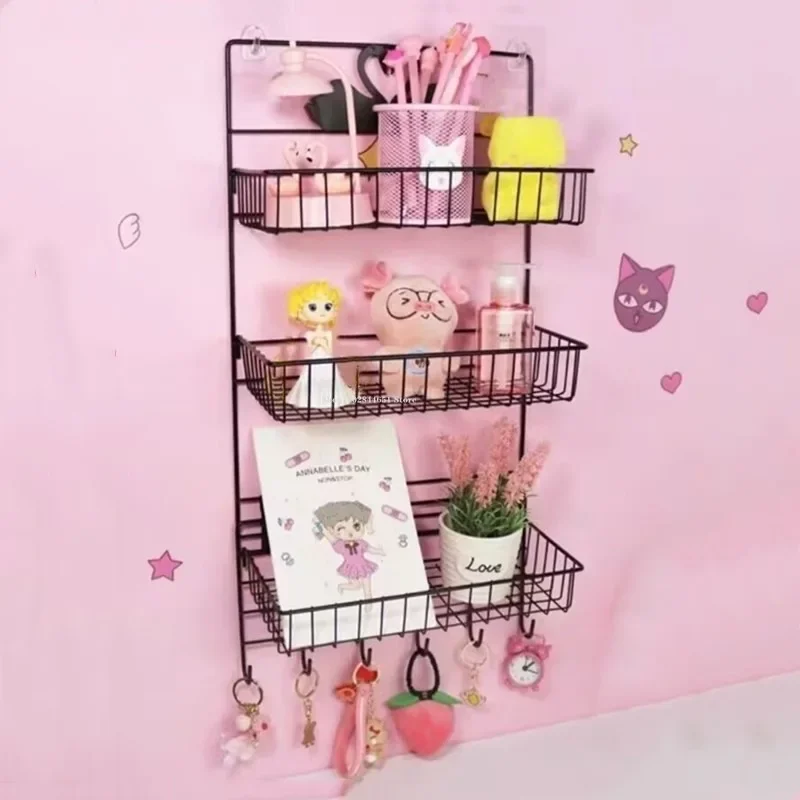 Three Layers of Pink Wall Can Be Hung Storage Rack DIY Home Decoration Accessories  Bedroom Toy Plush Doll Storage Display Rack