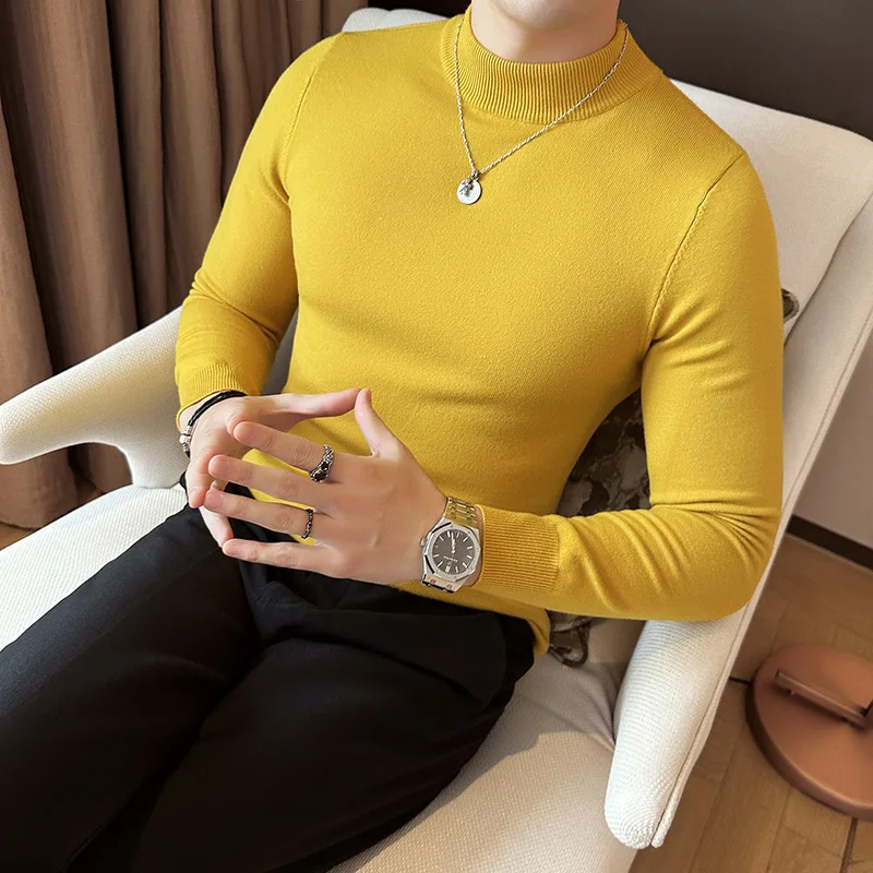Autunno Inverno Mezza Collo Alto Maglione da Uomo Solido Caldo Maglieria Pullover 2025 Alta Qualitys Manica Lunga Slim Fit Elasticità Maglione